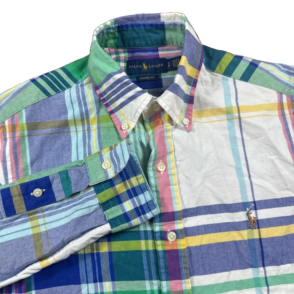 Ralph Lauren Button Down Shirt Mens Classic Fit Plaid Multi-Color S/P